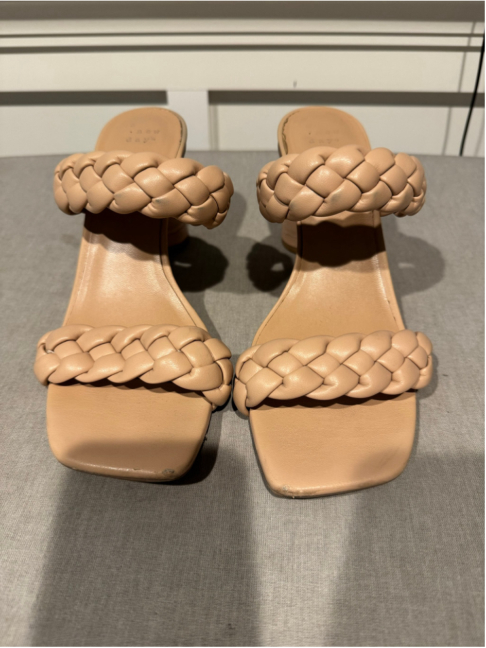 Women's A New Day Braided Block Heel Slide Sandals Beige Size 9